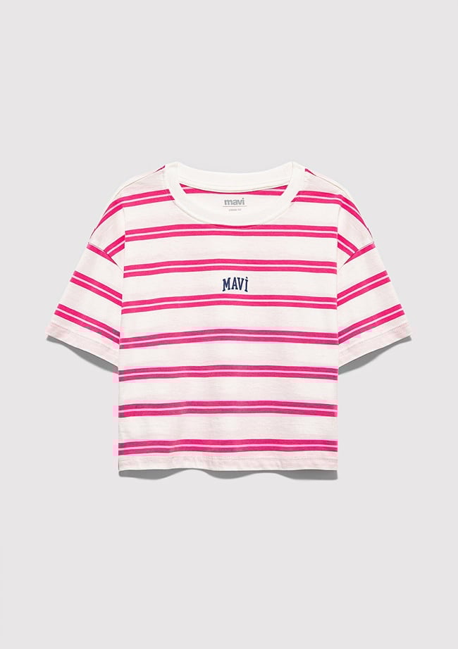  Mavi Mavi Logo Baskılı Ekru Tişört Loose Fit / Bol Rahat Kesim 7610387-91358