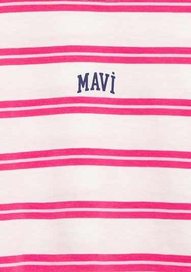  Mavi Mavi Logo Baskılı Ekru Tişört Loose Fit / Bol Rahat Kesim 7610387-91358