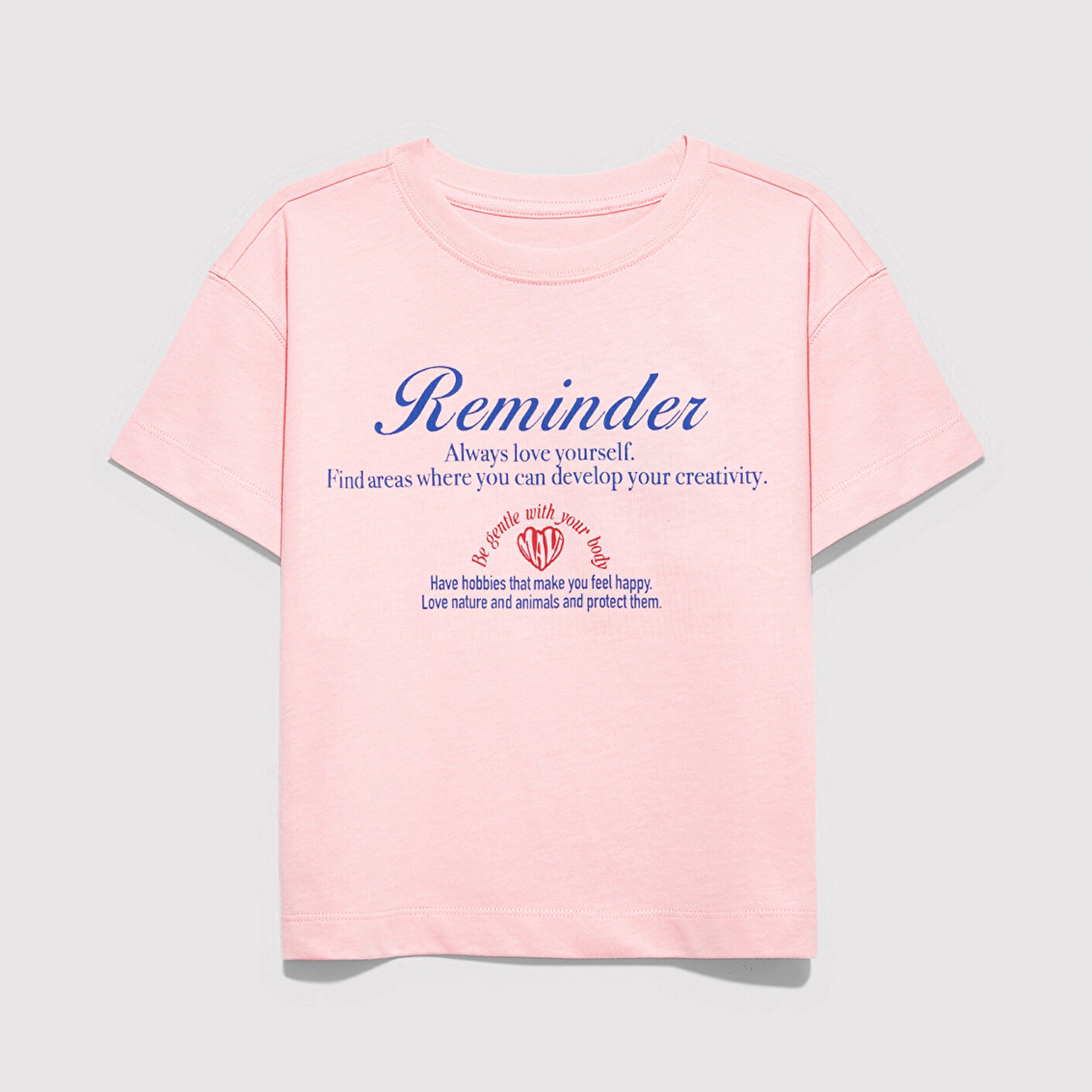 Mavi Baskılı Pembe Tişört Loose Fit / Bol Rahat Kesim 7610398-71007