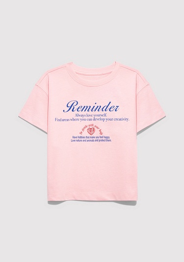  Mavi Baskılı Pembe Tişört Loose Fit / Bol Rahat Kesim 7610398-71007