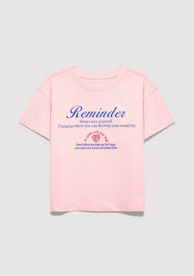  Mavi Baskılı Pembe Tişört Loose Fit / Bol Rahat Kesim 7610398-71007