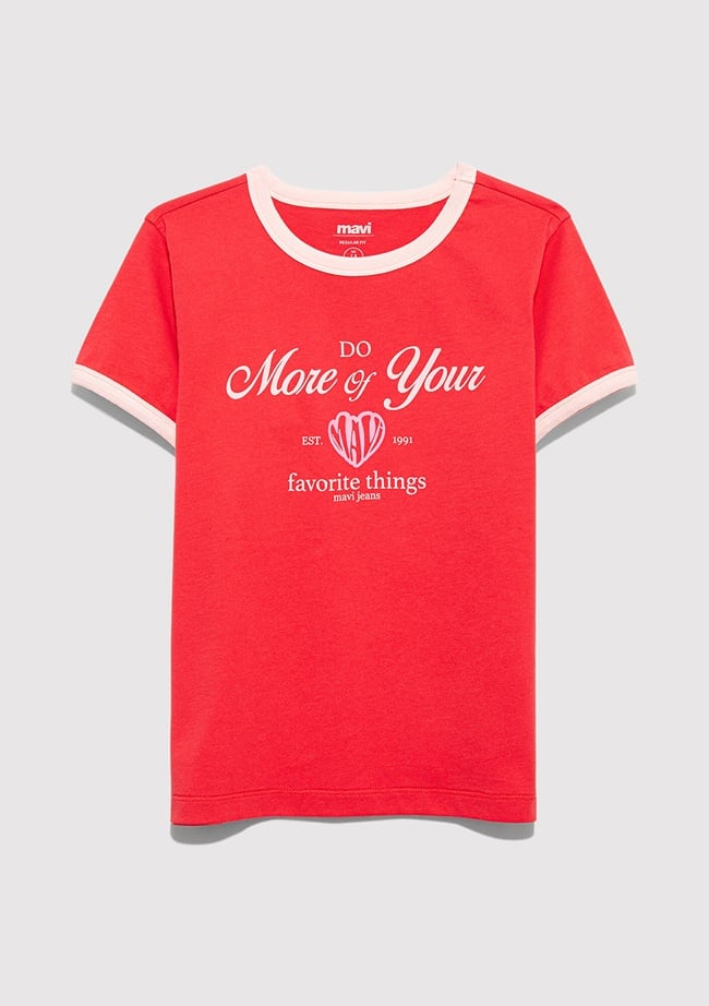  Mavi Baskılı Kırmızı Tişört Regular Fit / Normal Kesim 7610399-70478