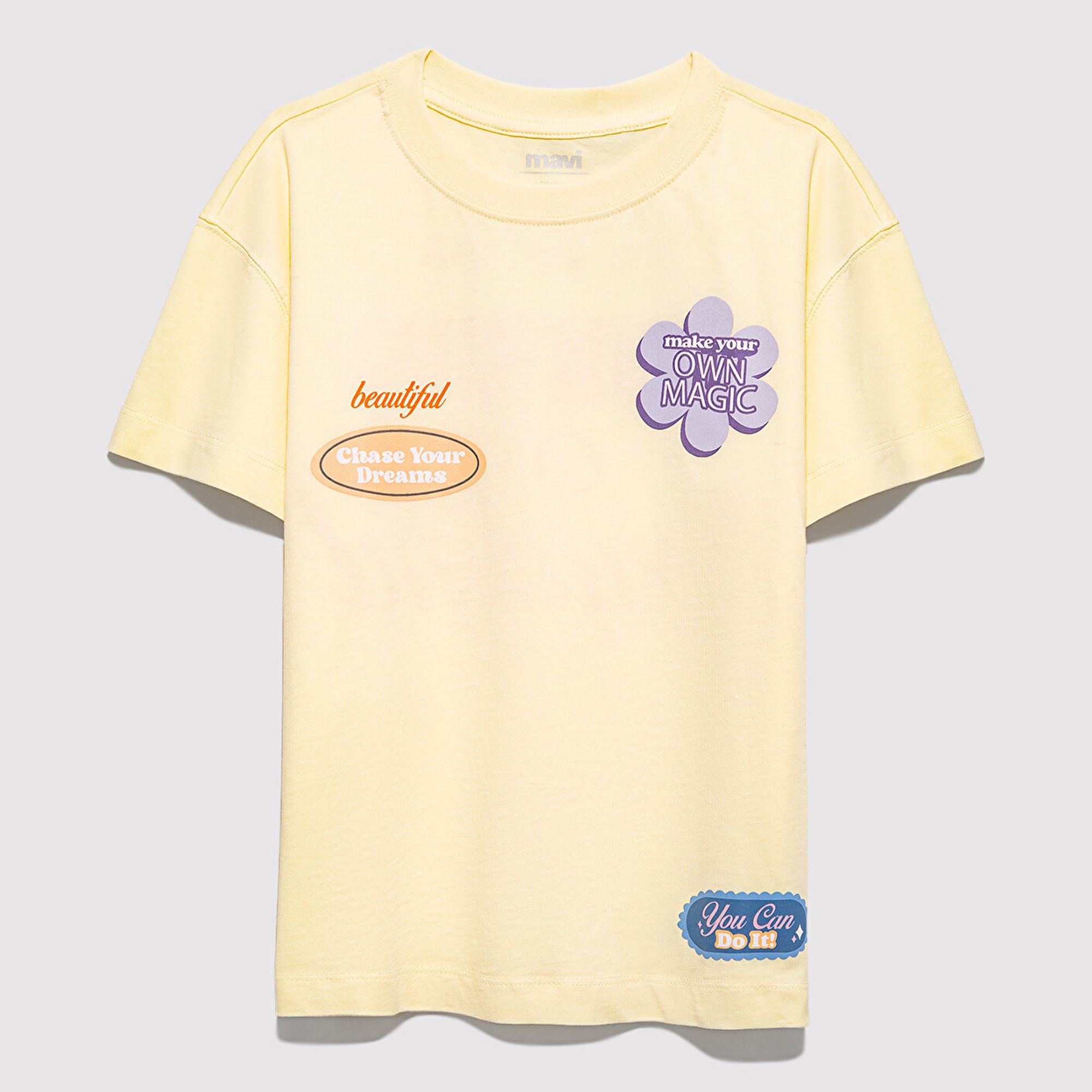 Mavi Baskılı Sarı Tişört Loose Fit / Bol Rahat Kesim 7610388-89143