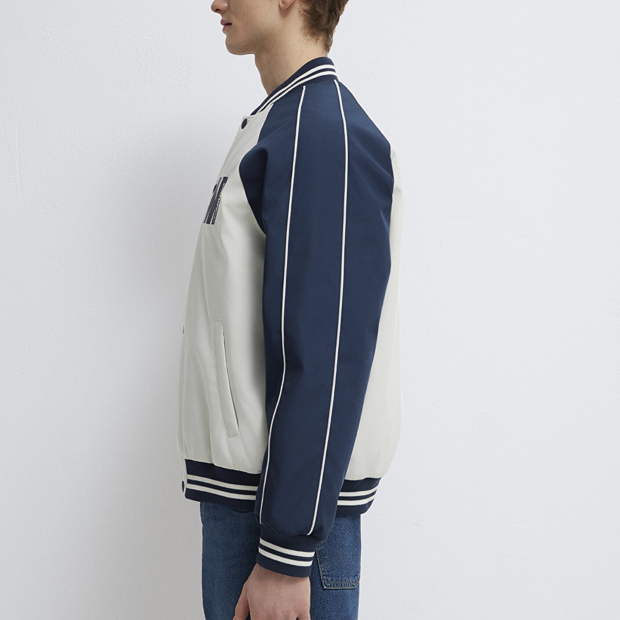 Mavi M Nakış Detaylı Ekru Ceket Loose Fit / Bol Rahat Kesim 0110768-86412