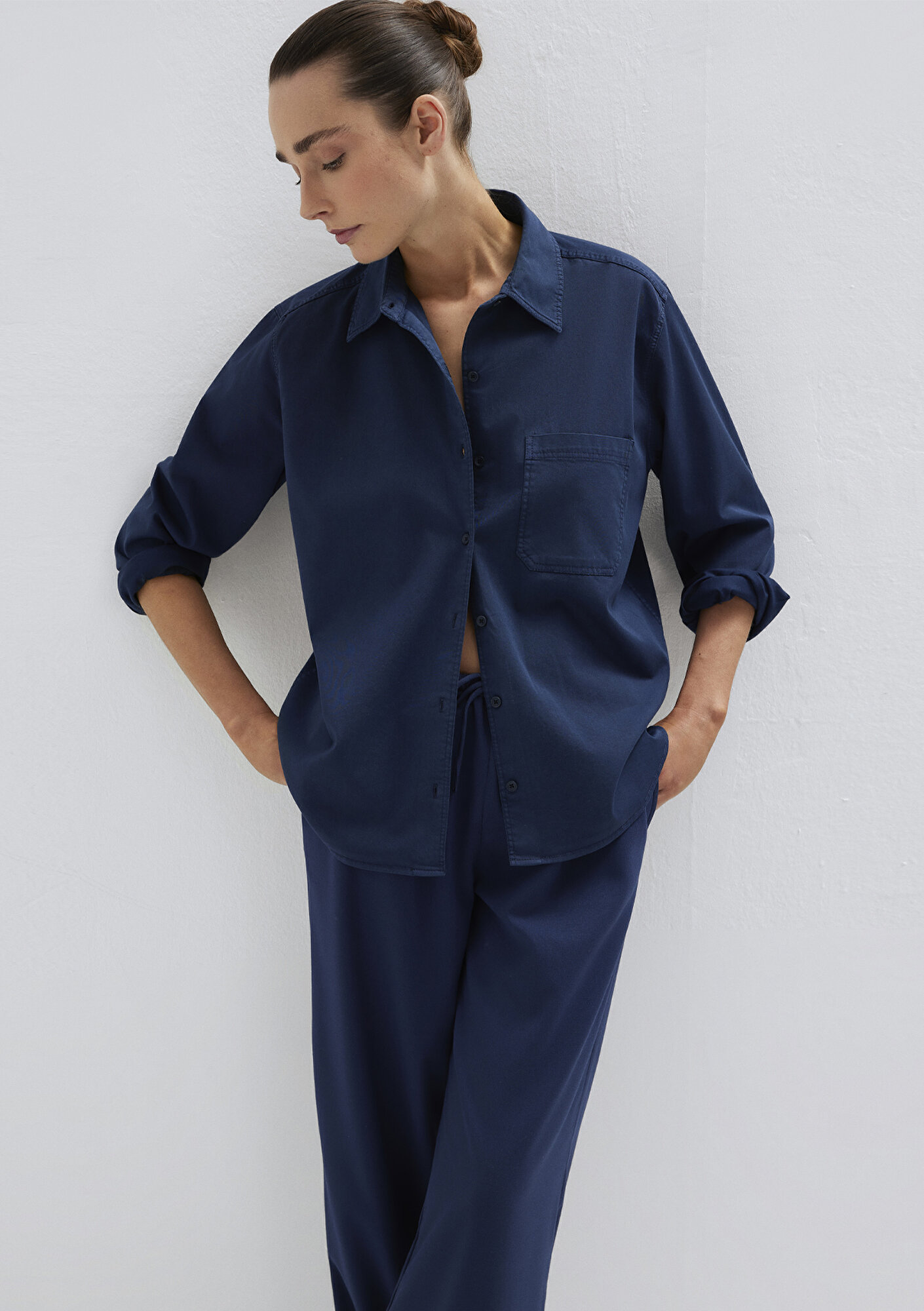  Mavi Lacivert Gömlek Loose Fit / Bol Rahat Kesim 1211385-70497