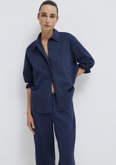  Mavi Lacivert Gömlek Loose Fit / Bol Rahat Kesim 1211385-70497