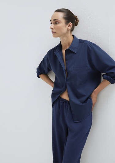  Mavi Lacivert Gömlek Loose Fit / Bol Rahat Kesim 1211385-70497