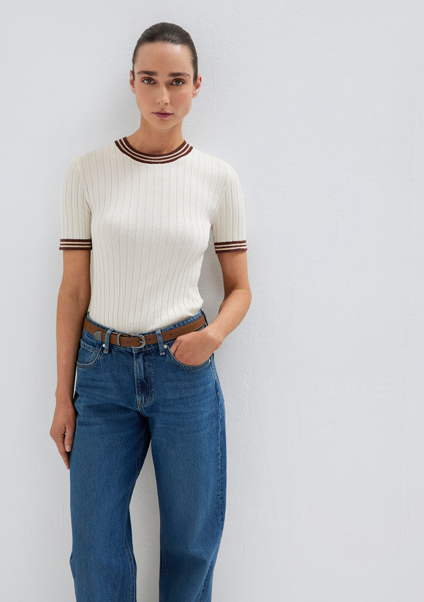  Mavi Ekru Triko Fitted / Vücuda Oturan Kesim 1710843-70048