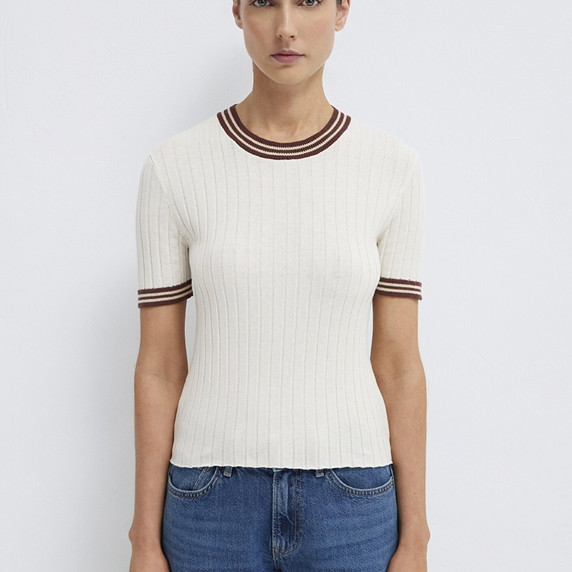 Mavi Ekru Triko Fitted / Vücuda Oturan Kesim 1710843-70048