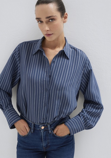  Mavi Çizgili (TENCEL™) Gömlek Loose Fit / Bol Rahat Kesim 1211373-91385