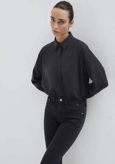  Mavi Siyah (TENCEL™) Gömlek Loose Fit / Bol Rahat Kesim 1211373-900