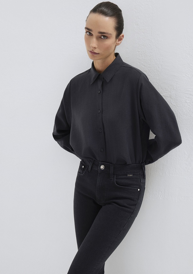  Mavi Siyah (TENCEL™) Gömlek Loose Fit / Bol Rahat Kesim 1211373-900