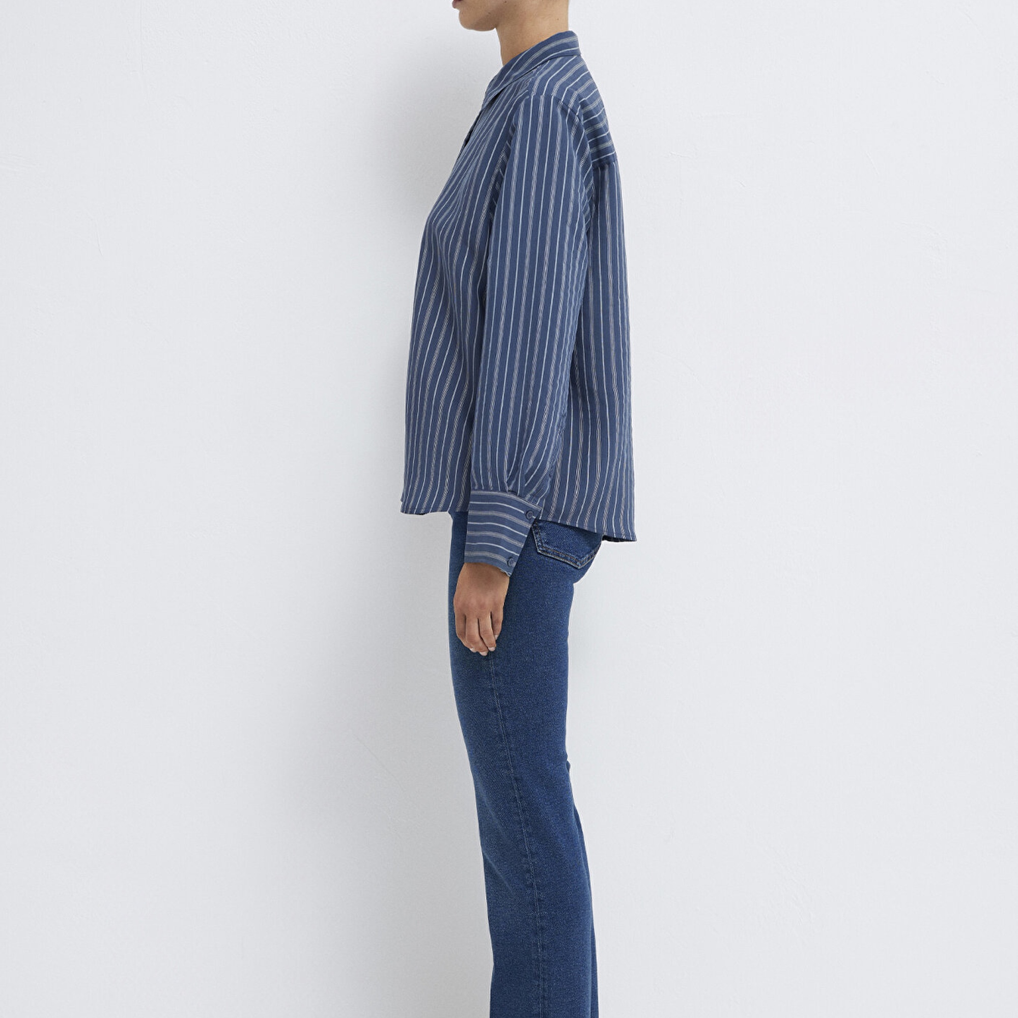 Mavi Çizgili (TENCEL™) Gömlek Loose Fit / Bol Rahat Kesim 1211373-91385