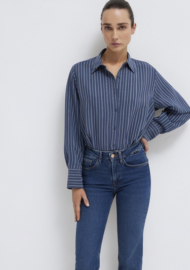  Mavi Çizgili (TENCEL™) Gömlek Loose Fit / Bol Rahat Kesim 1211373-91385