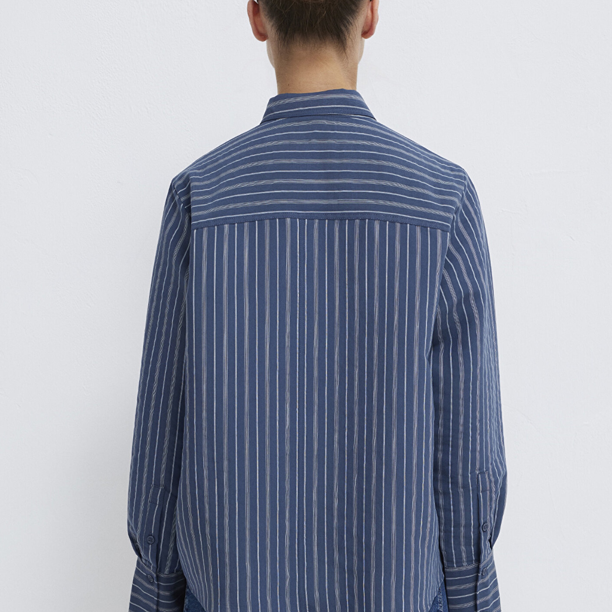 Mavi Çizgili (TENCEL™) Gömlek Loose Fit / Bol Rahat Kesim 1211373-91385