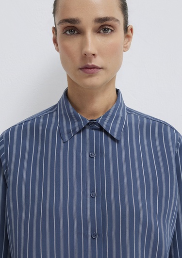 Mavi Çizgili (TENCEL™) Gömlek Loose Fit / Bol Rahat Kesim 1211373-91385
