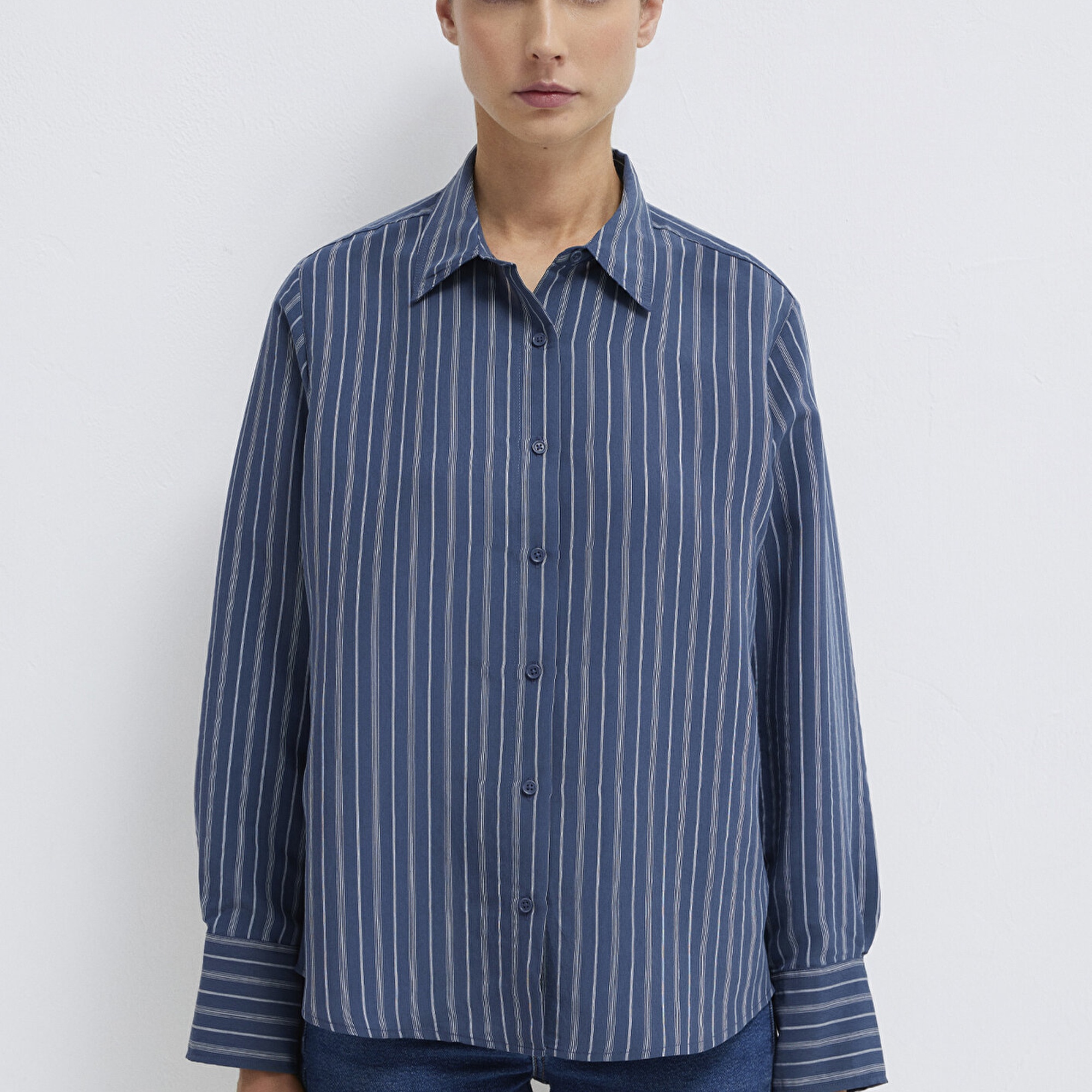 Mavi Çizgili (TENCEL™) Gömlek Loose Fit / Bol Rahat Kesim 1211373-91385