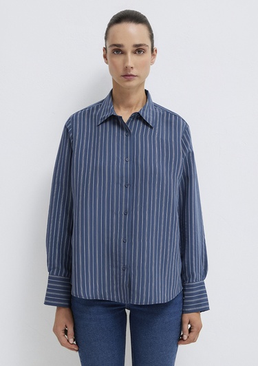  Mavi Çizgili (TENCEL™) Gömlek Loose Fit / Bol Rahat Kesim 1211373-91385