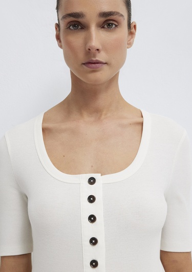  Mavi Ekru Tişört Fitted / Vücuda Oturan Kesim 1613751-80194