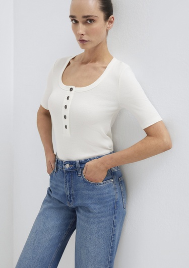  Mavi Ekru Tişört Fitted / Vücuda Oturan Kesim 1613751-80194