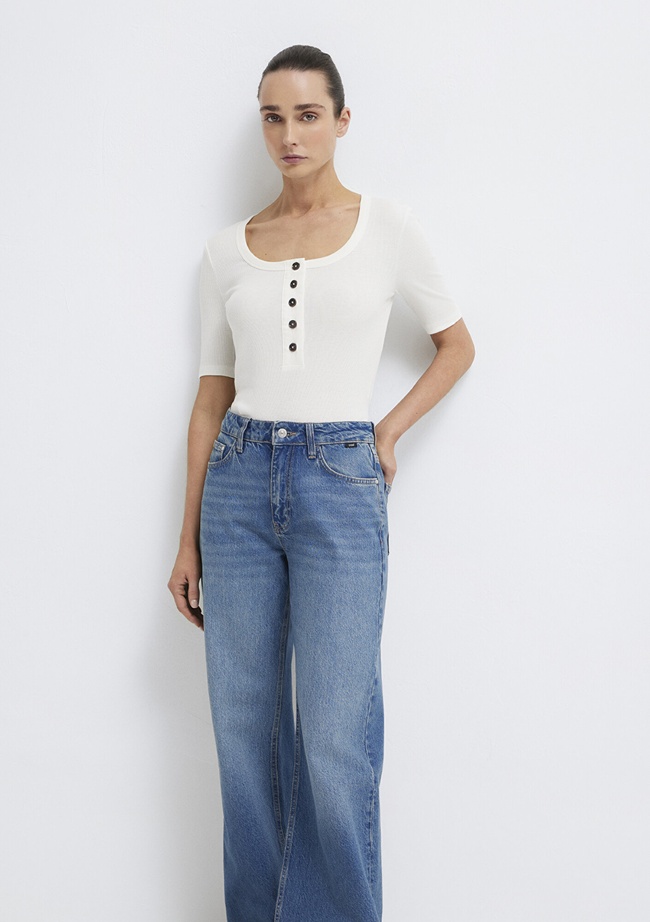  Mavi Ekru Tişört Fitted / Vücuda Oturan Kesim 1613751-80194