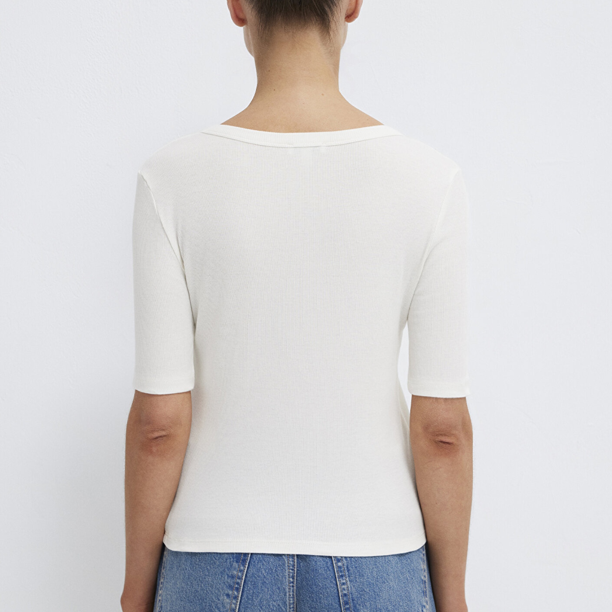 Mavi Ekru Tişört Fitted / Vücuda Oturan Kesim 1613751-80194