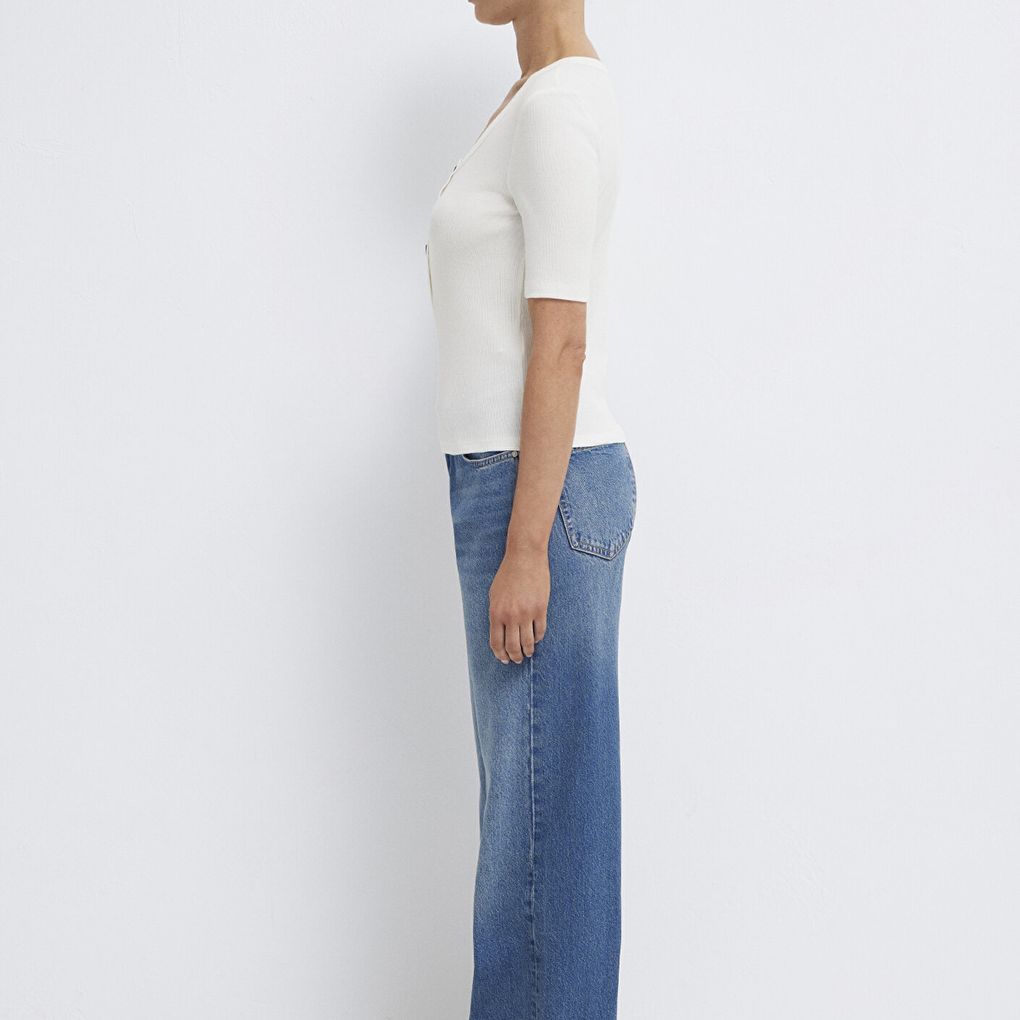 Mavi Ekru Tişört Fitted / Vücuda Oturan Kesim 1613751-80194