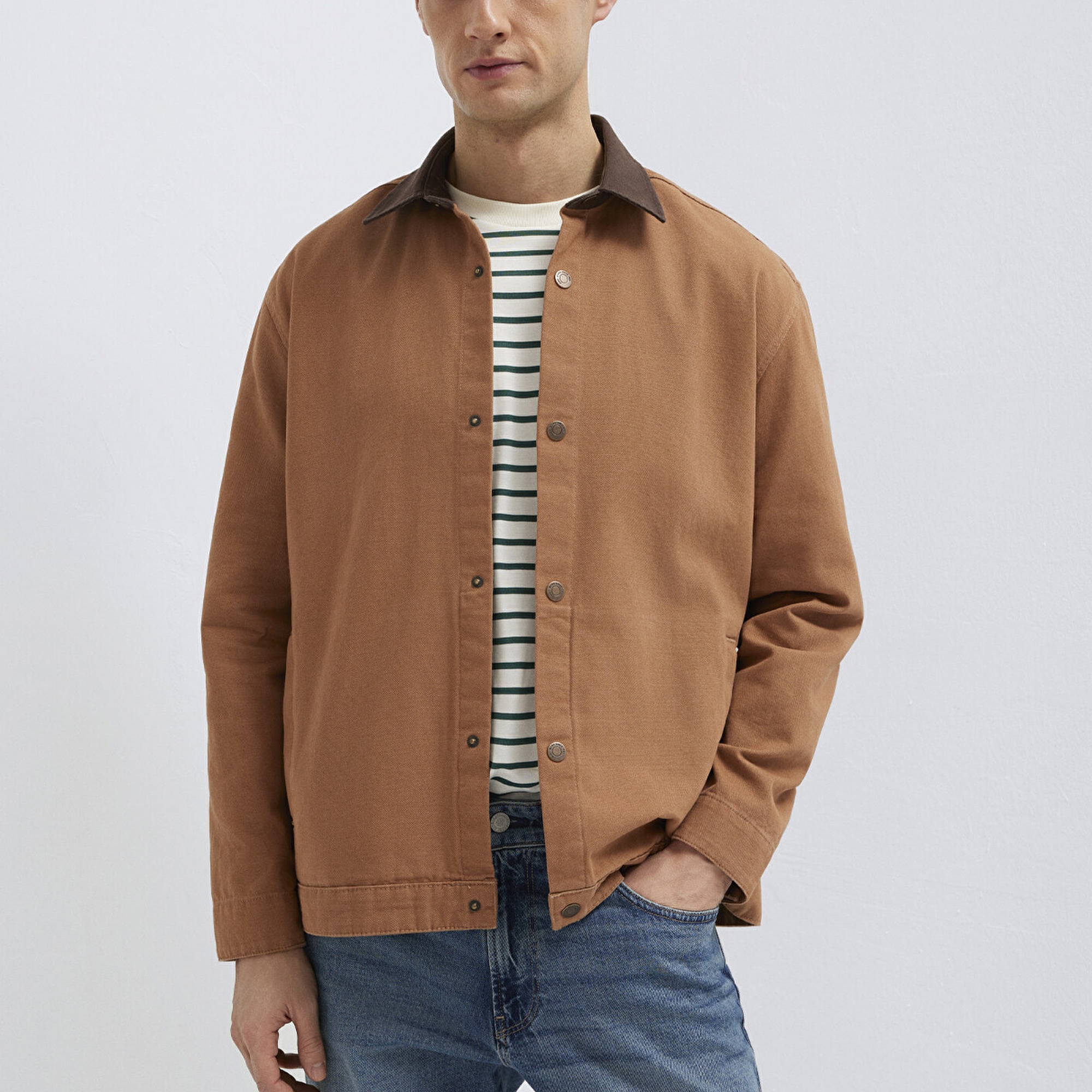 Mavi Kahverengi Gömlek Loose Fit / Bol Rahat Kesim 0211900-91393