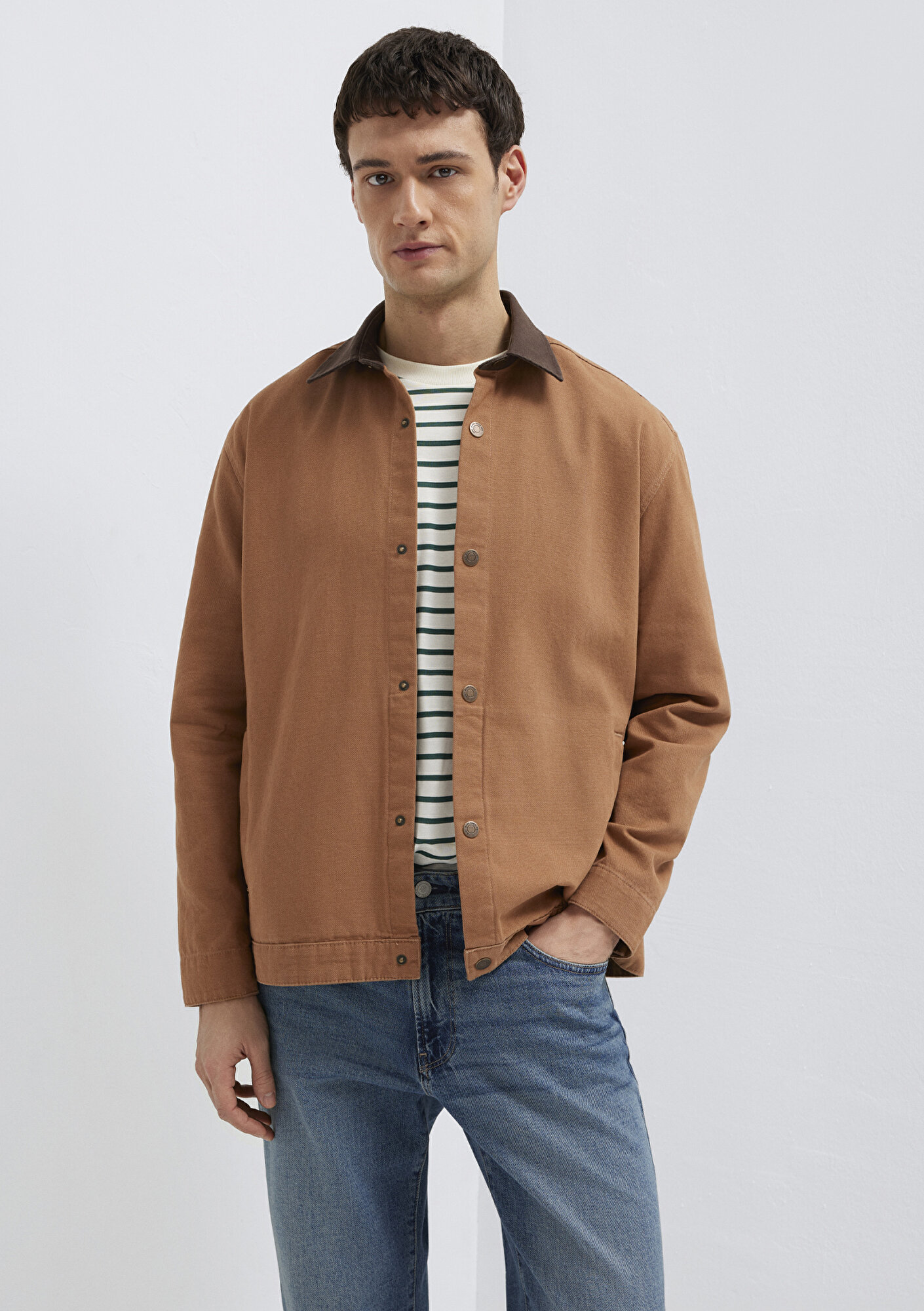  Mavi Kahverengi Gömlek Loose Fit / Bol Rahat Kesim 0211900-91393