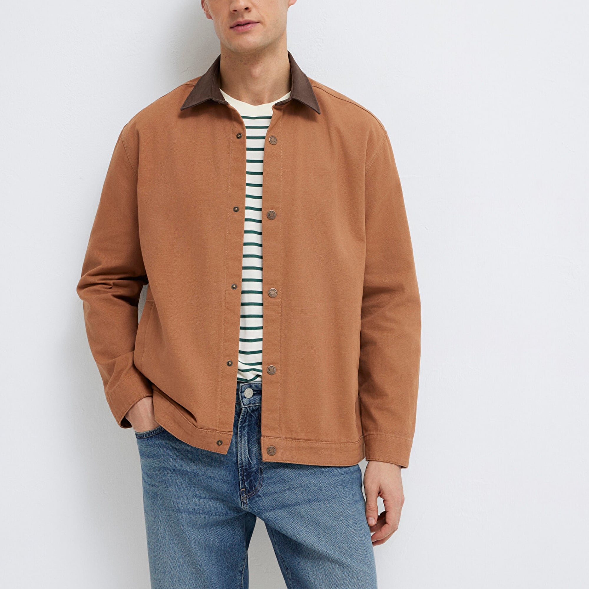 Mavi Kahverengi Gömlek Loose Fit / Bol Rahat Kesim 0211900-91393