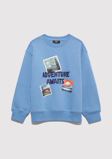 Mavi Adventure Awaits Baskılı Mavi Sweatshirt 6S10146-70724