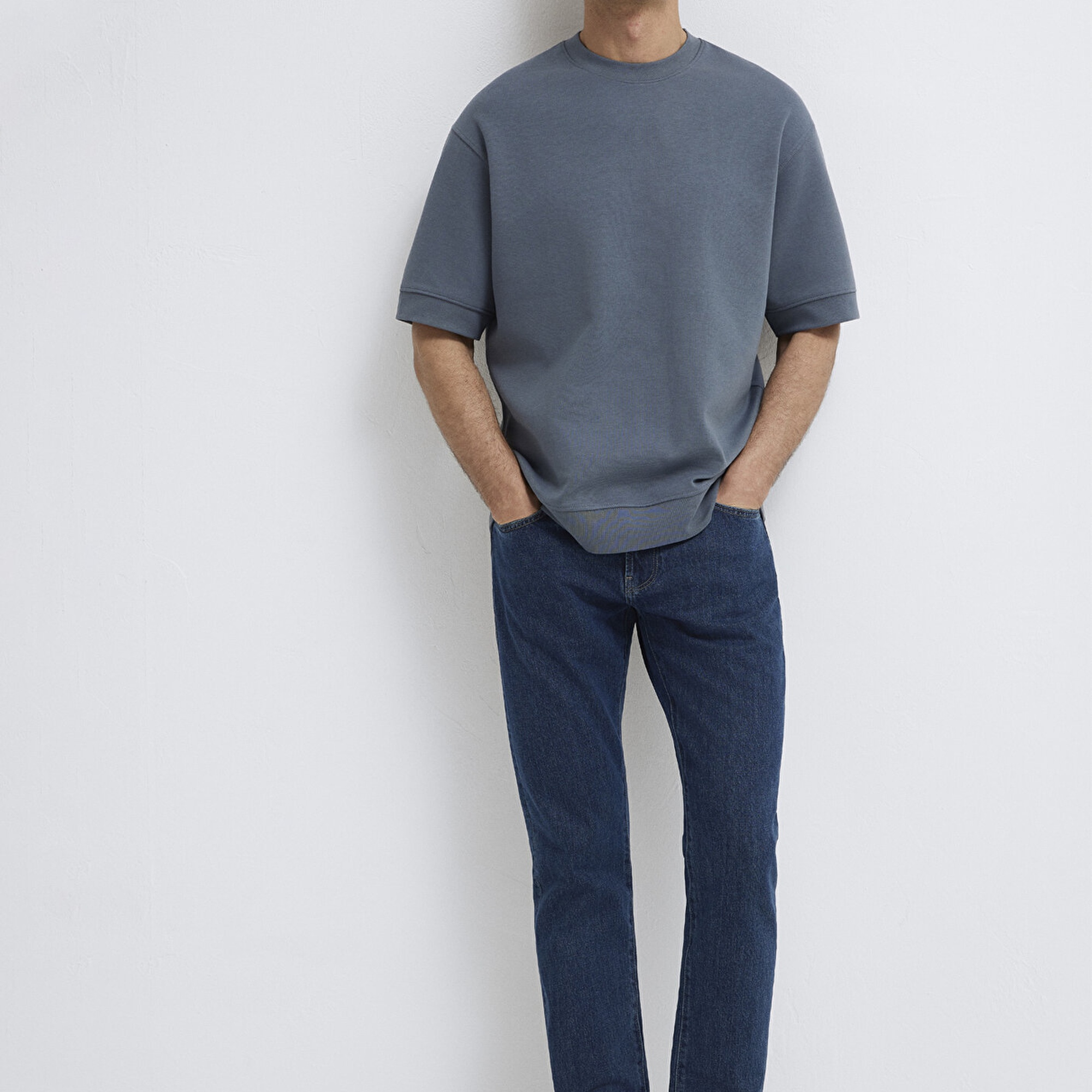 Mavi Bisiklet Yaka Mavi Tişört Loose Fit / Bol Rahat Kesim 0611614-80776