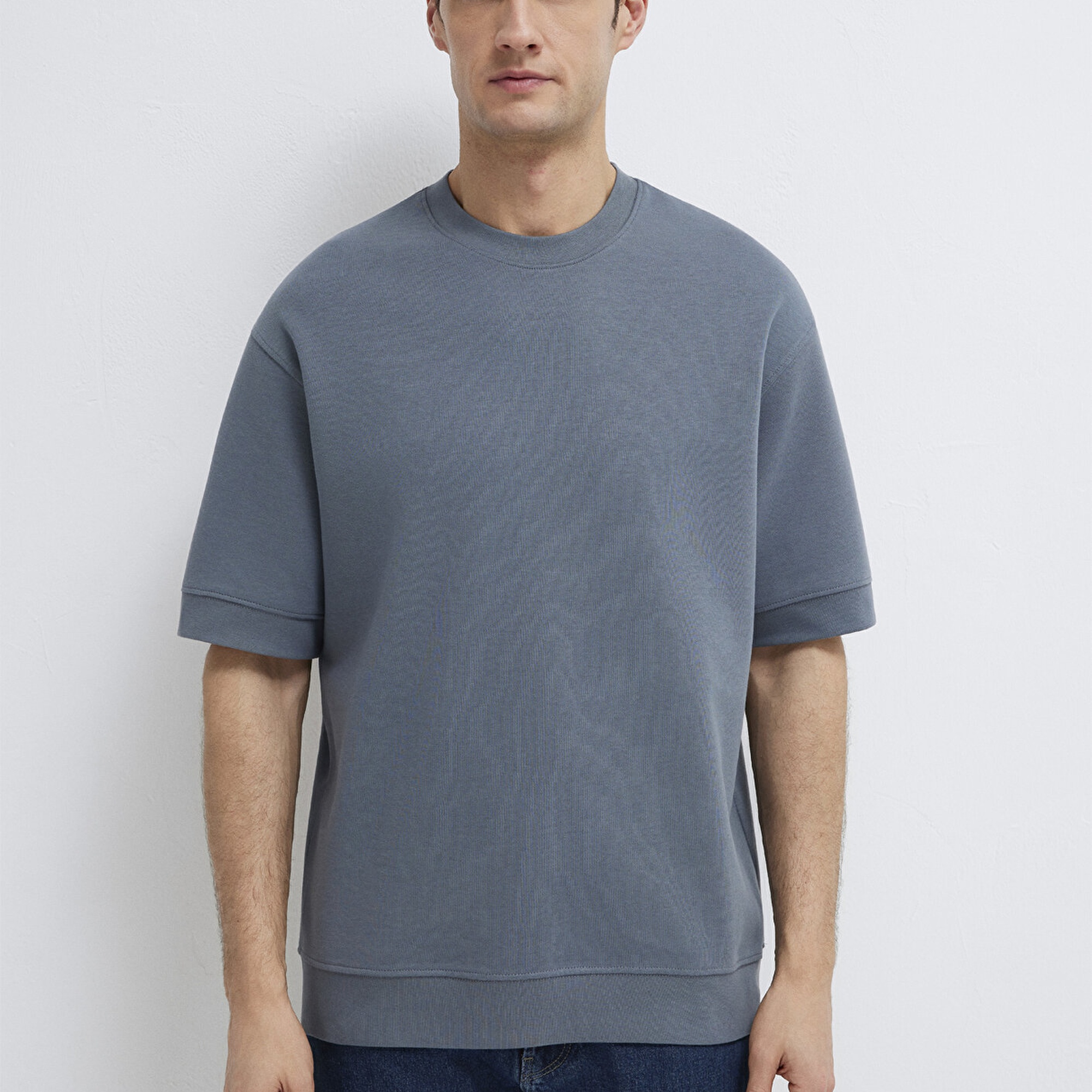 Mavi Bisiklet Yaka Mavi Tişört Loose Fit / Bol Rahat Kesim 0611614-80776