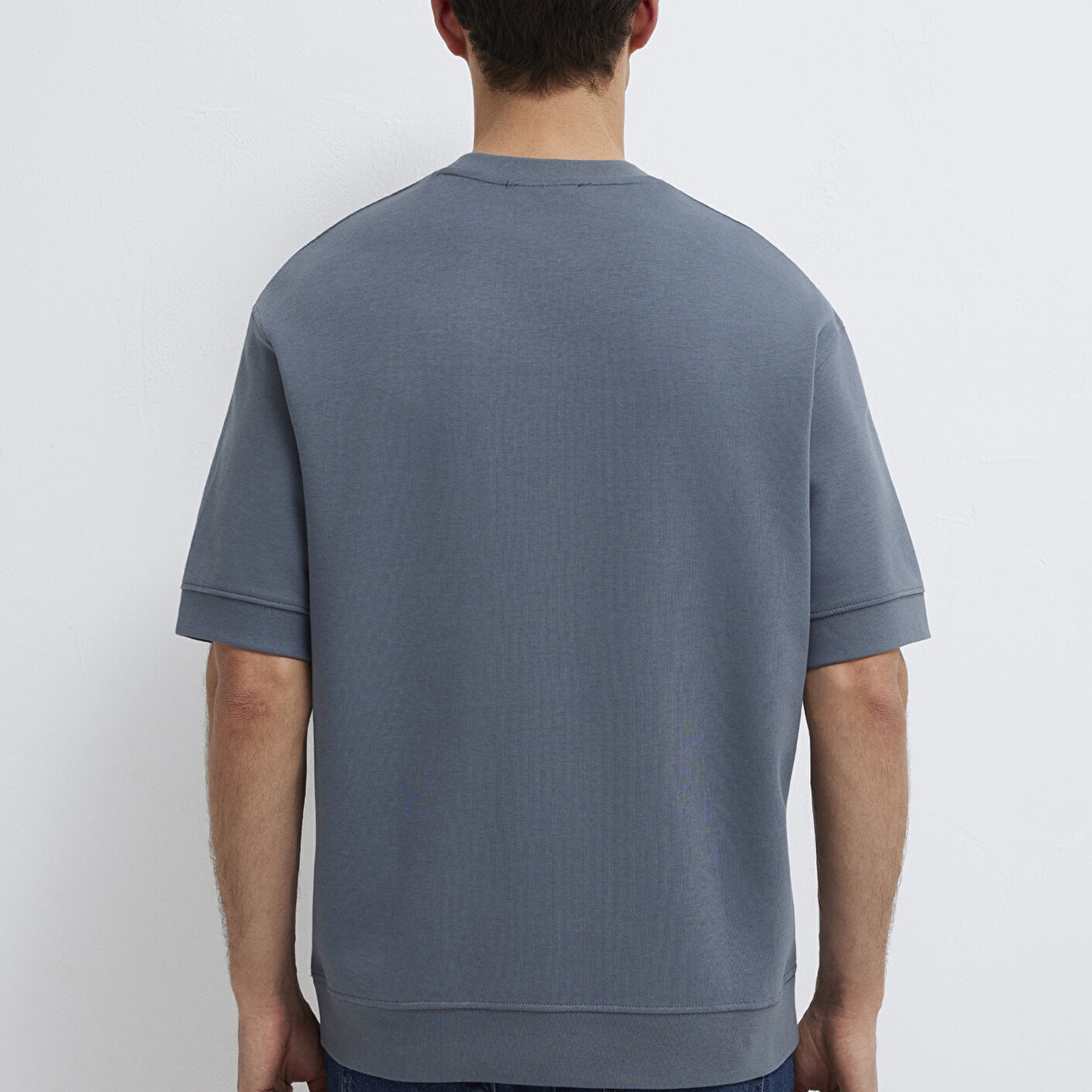 Mavi Bisiklet Yaka Mavi Tişört Loose Fit / Bol Rahat Kesim 0611614-80776