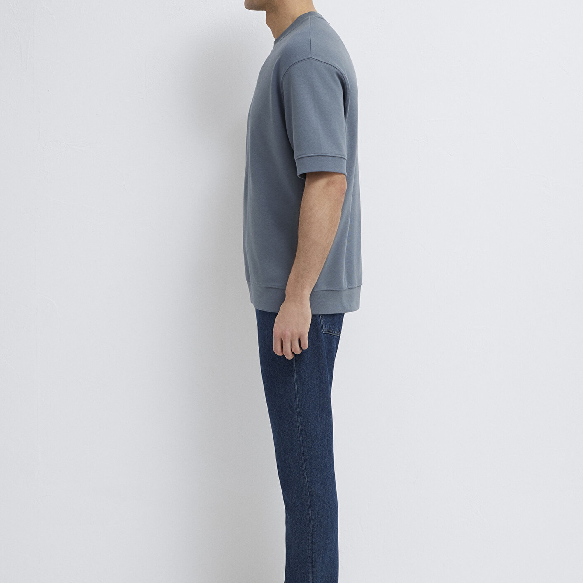 Mavi Bisiklet Yaka Mavi Tişört Loose Fit / Bol Rahat Kesim 0611614-80776