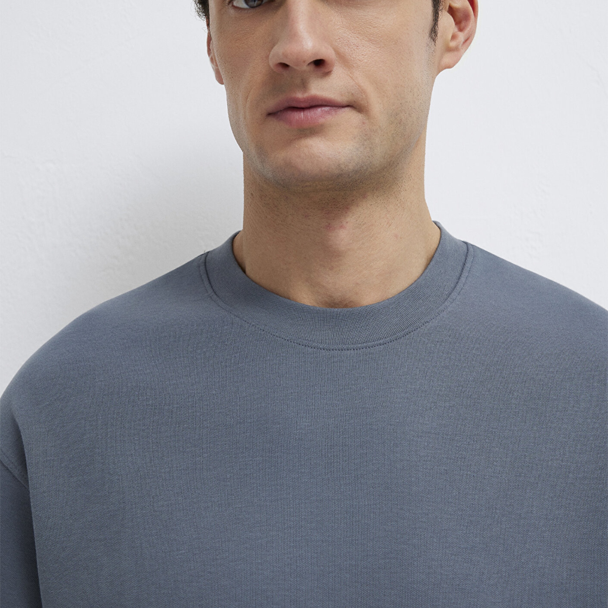 Mavi Bisiklet Yaka Mavi Tişört Loose Fit / Bol Rahat Kesim 0611614-80776