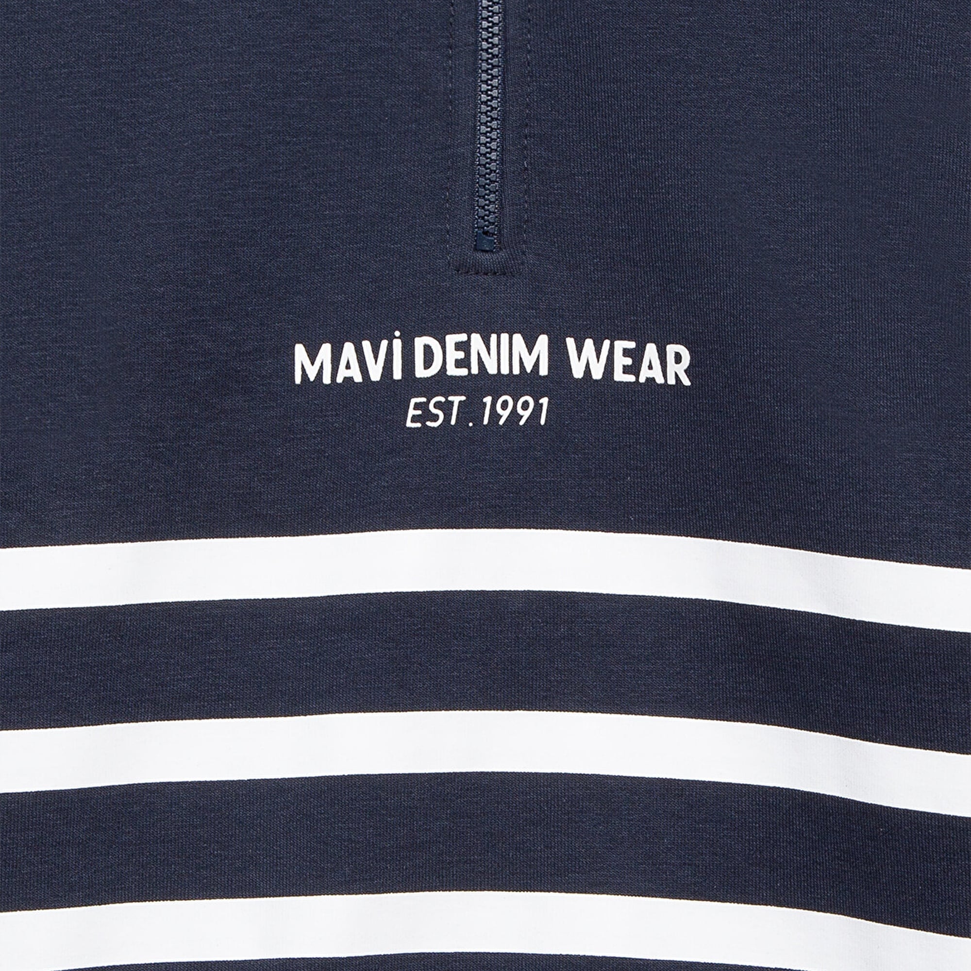 Mavi Yarı Fermuarlı Çizgili Sweatshirt 6S10067-82318