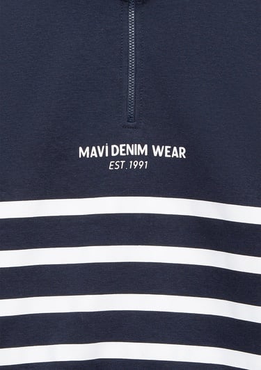  Mavi Yarı Fermuarlı Çizgili Sweatshirt 6S10067-82318
