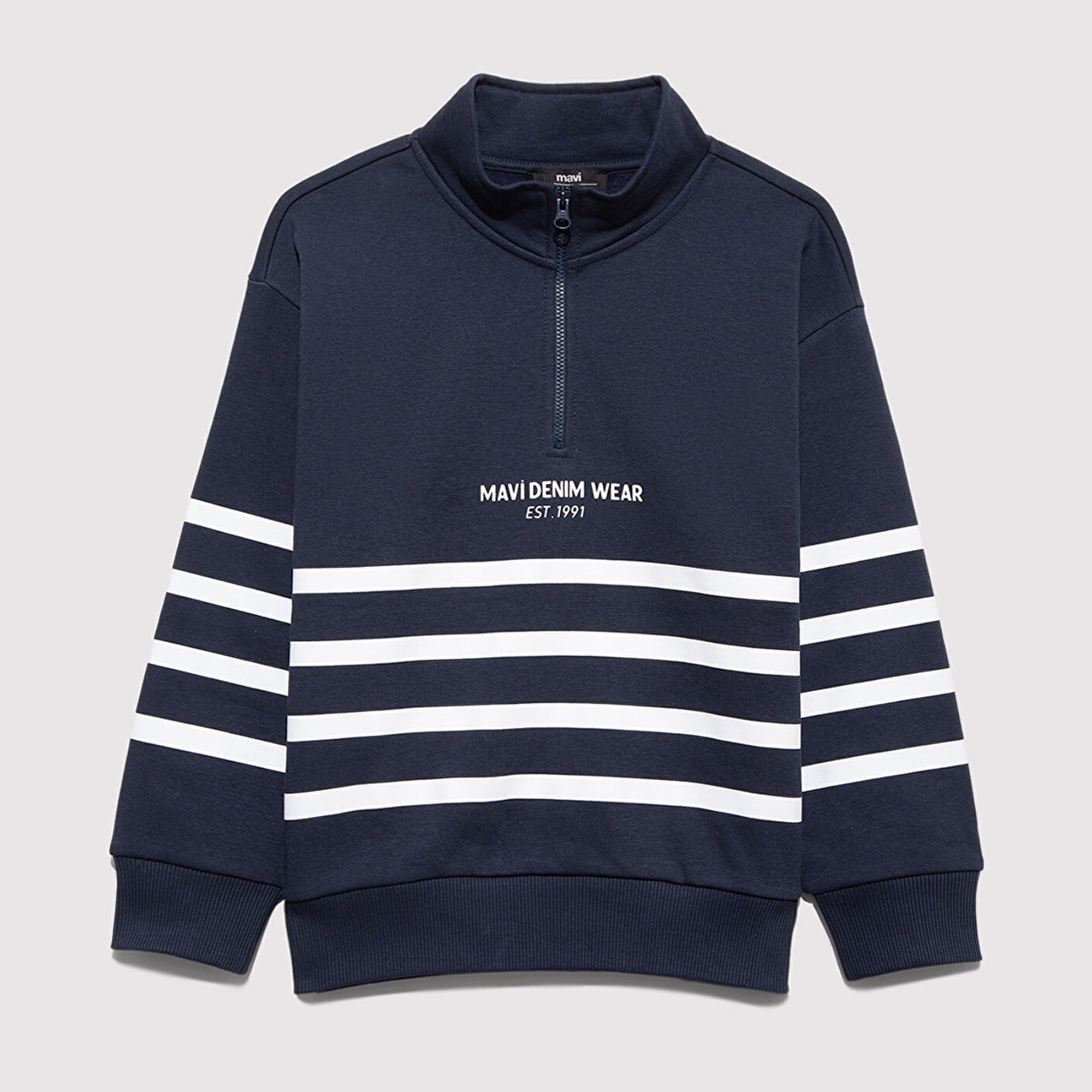 Mavi Yarı Fermuarlı Çizgili Sweatshirt 6S10067-82318