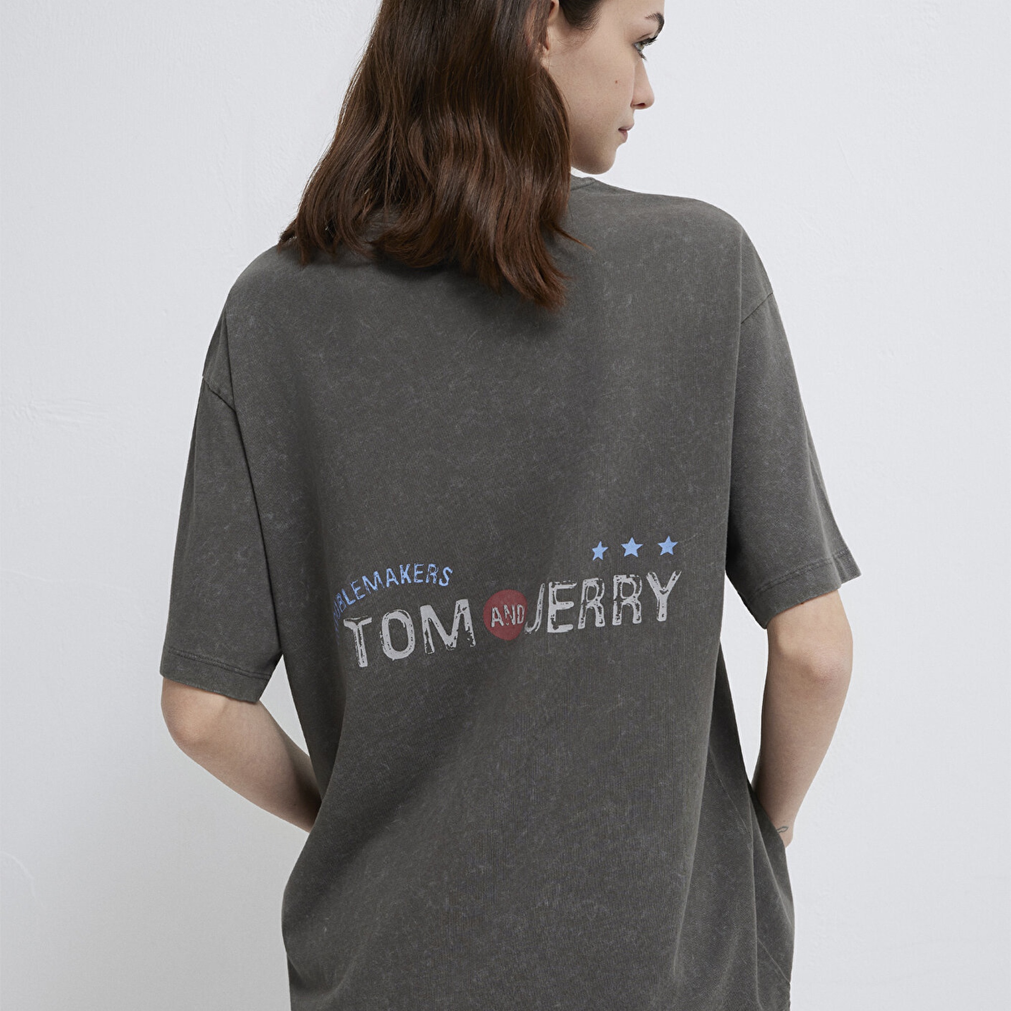 Mavi Tom ve Jerry Baskılı Haki Tişört Loose Fit / Bol Rahat Kesim 1614043-71553