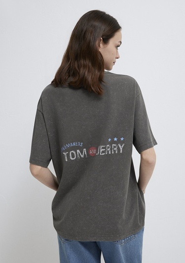  Mavi Tom ve Jerry Baskılı Haki Tişört Loose Fit / Bol Rahat Kesim 1614043-71553