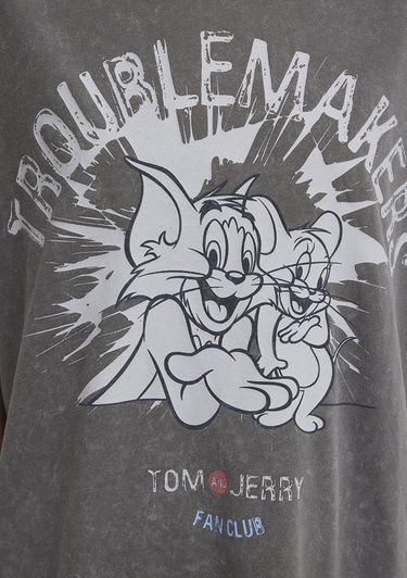  Mavi Tom ve Jerry Baskılı Haki Tişört Loose Fit / Bol Rahat Kesim 1614043-71553