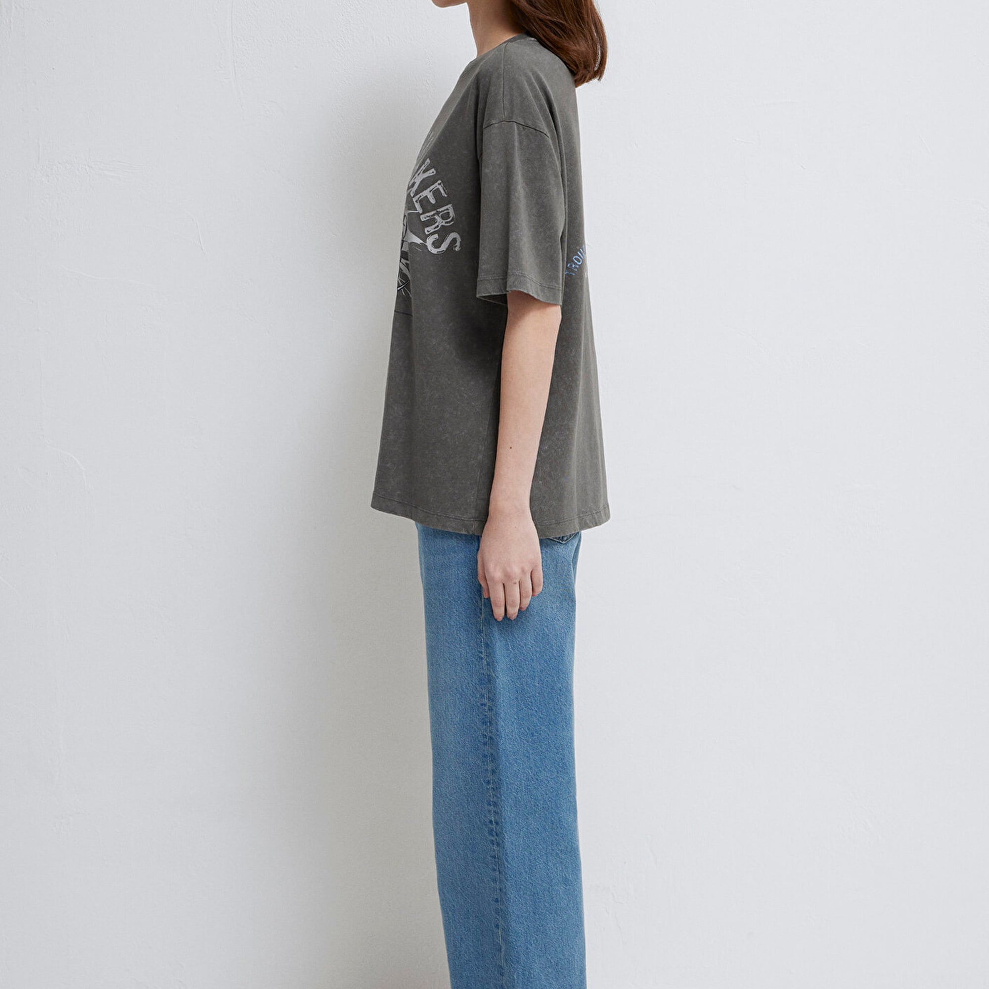 Mavi Tom ve Jerry Baskılı Haki Tişört Loose Fit / Bol Rahat Kesim 1614043-71553