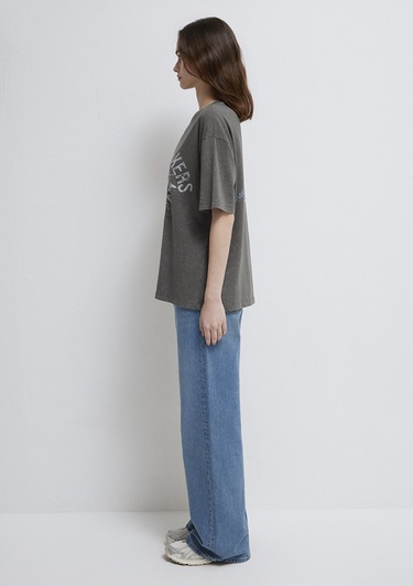  Mavi Tom ve Jerry Baskılı Haki Tişört Loose Fit / Bol Rahat Kesim 1614043-71553