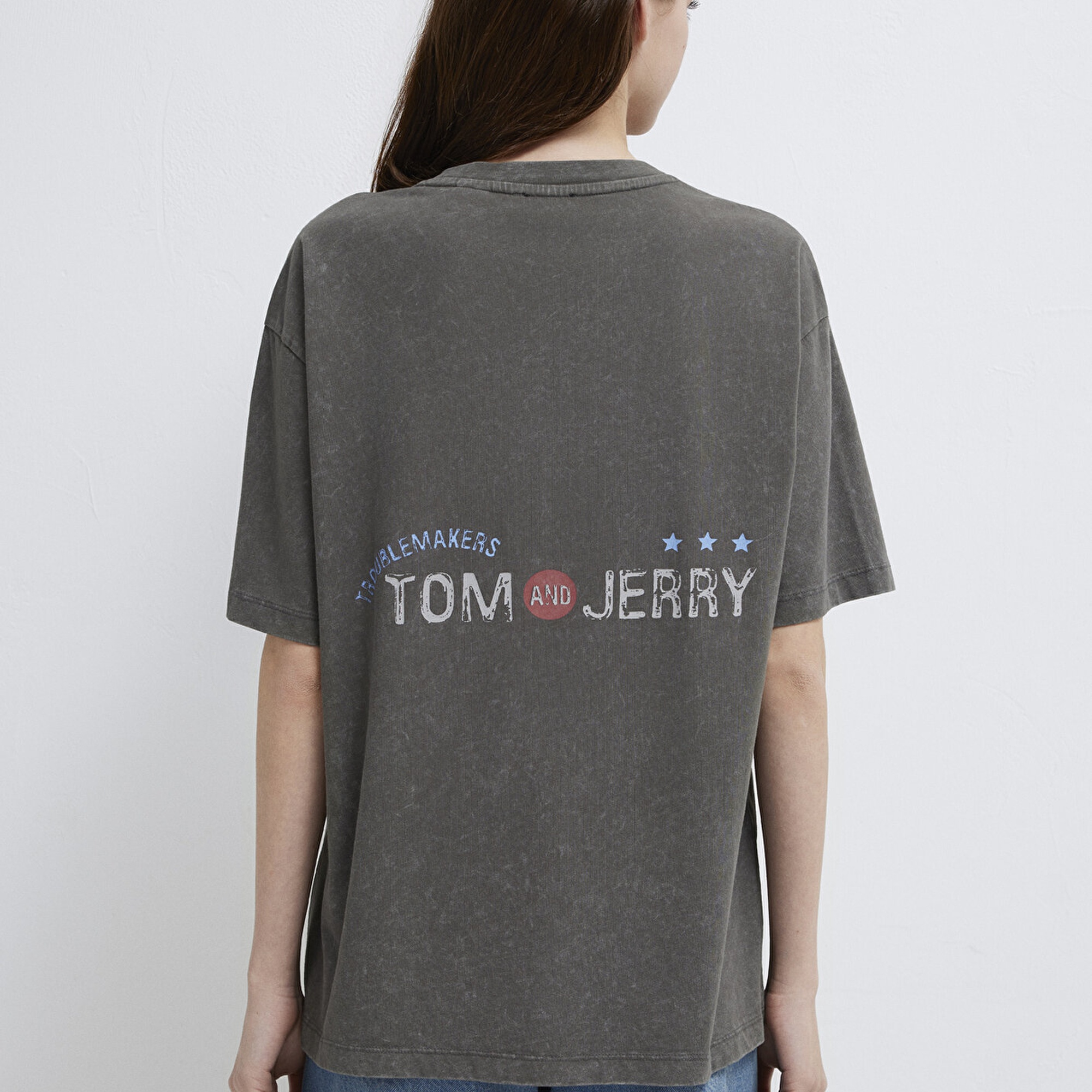 Mavi Tom ve Jerry Baskılı Haki Tişört Loose Fit / Bol Rahat Kesim 1614043-71553