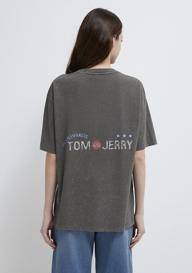  Mavi Tom ve Jerry Baskılı Haki Tişört Loose Fit / Bol Rahat Kesim 1614043-71553