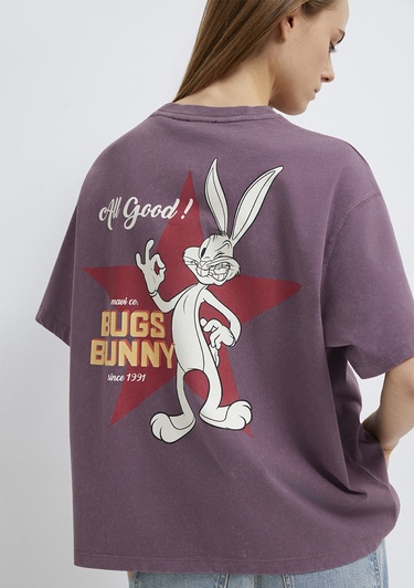  Mavi Bugs Bunny Baskılı Mor Tişört Oversize / Geniş Kesim 1614050-70650