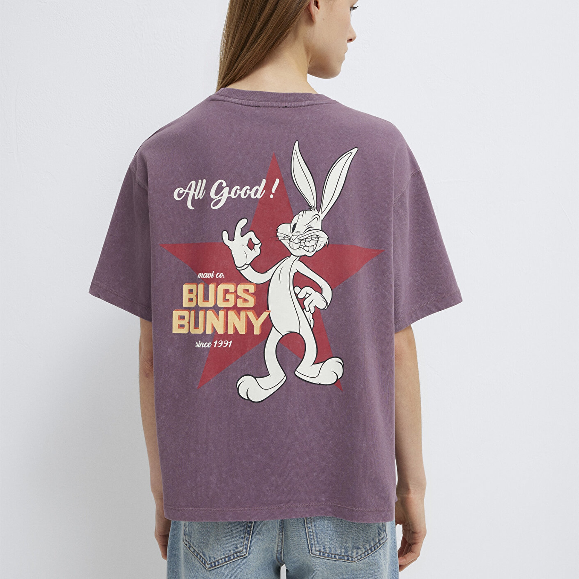 Mavi Bugs Bunny Baskılı Mor Tişört Oversize / Geniş Kesim 1614050-70650
