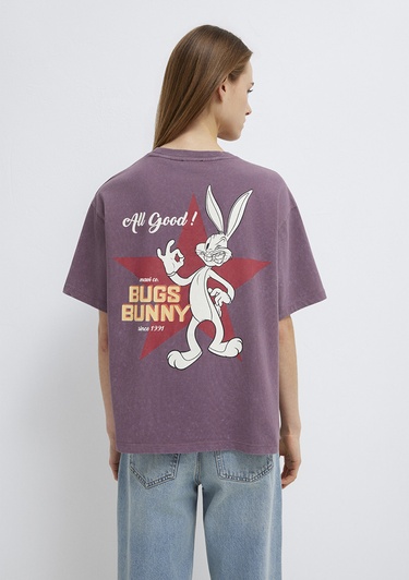  Mavi Bugs Bunny Baskılı Mor Tişört Oversize / Geniş Kesim 1614050-70650