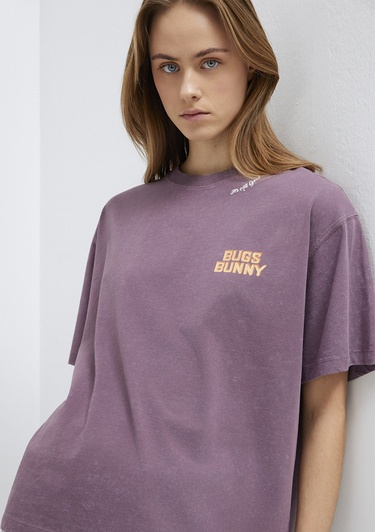  Mavi Bugs Bunny Baskılı Mor Tişört Oversize / Geniş Kesim 1614050-70650